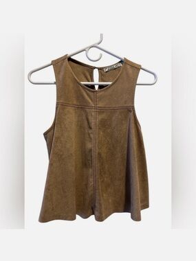 Chloe K Brown Faux Suede Tank Top